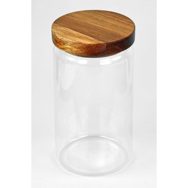 Qoti-Bocal en verre 300ml avec couvercle en bois d'acacia : Conservation  artisanale pour épices, café, fruits secs - Style naturel - Mini bocal en