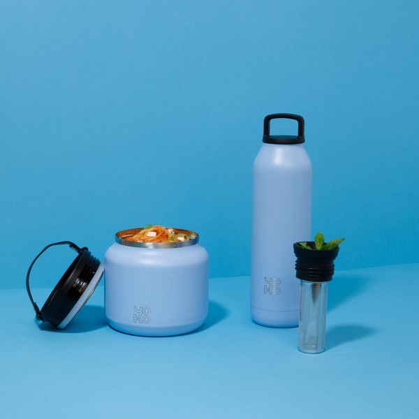 Duo Lunch box 700 ml & Bouteille avec infuseur 500 ml -Isothermes- Bleues